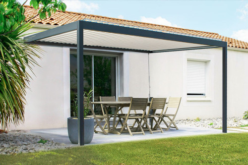 Photo #1 of the SUNLITE Wall-Mounted Bioclimatic Pergola