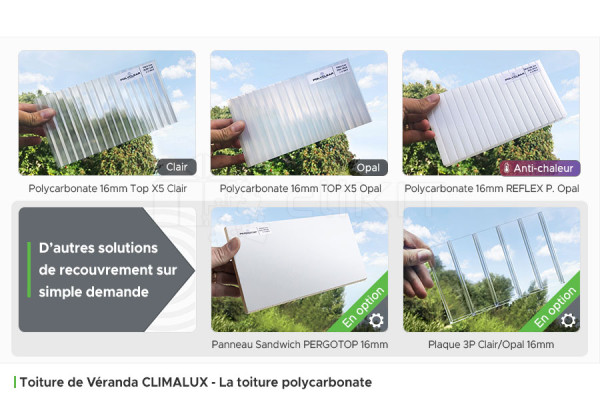 Le Polycarbonate de la Toiture de Véranda Aluminium CLIMALUX