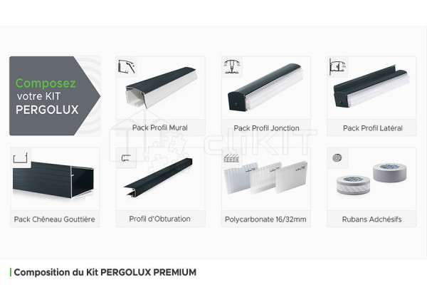 Composition of PERGOLUX PREMIUM Roof Cover Kit