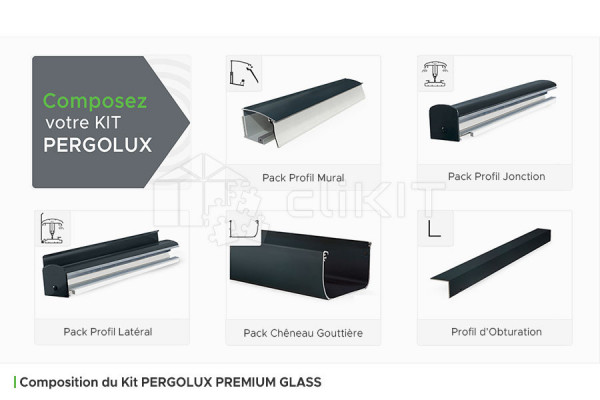 Composition du Kit de Couverture de Toiture PERGOLUX PREMIUM GLASS